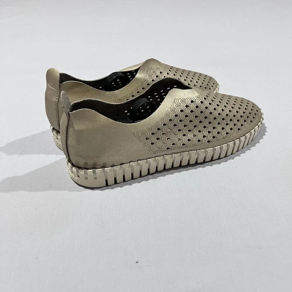 Womens Ilse Jacobsen Hornbaek Gold Leather Slip On Comfort Breathe Sneakers 39